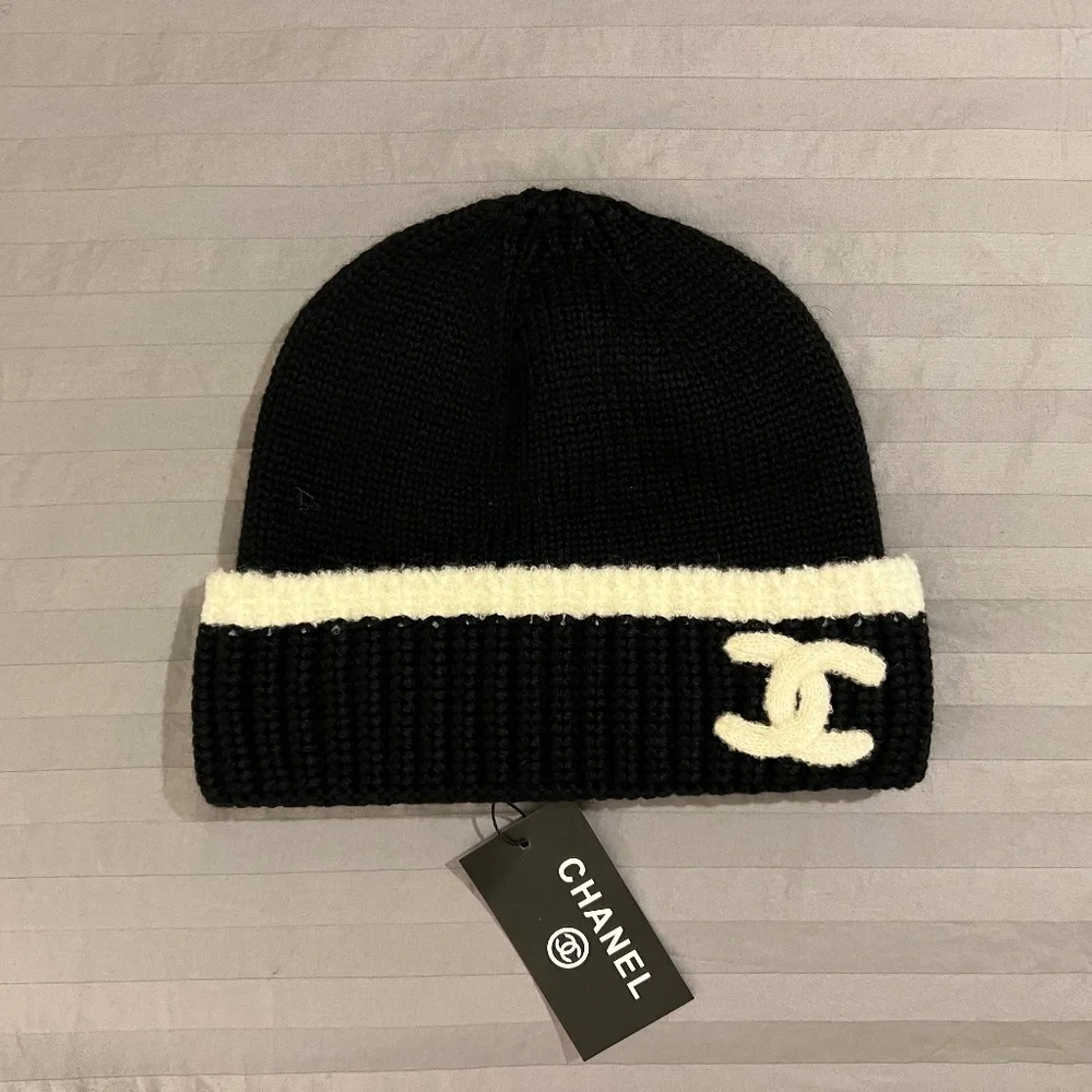 Accessories | Chanel Cashmere Cc Beanie Hat Black | Poshmark